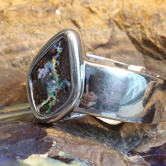 Sterling Silver Boulder Opal ring - Masterpiece Jewellery Opal & Gems Sydney Australia | Online Shop