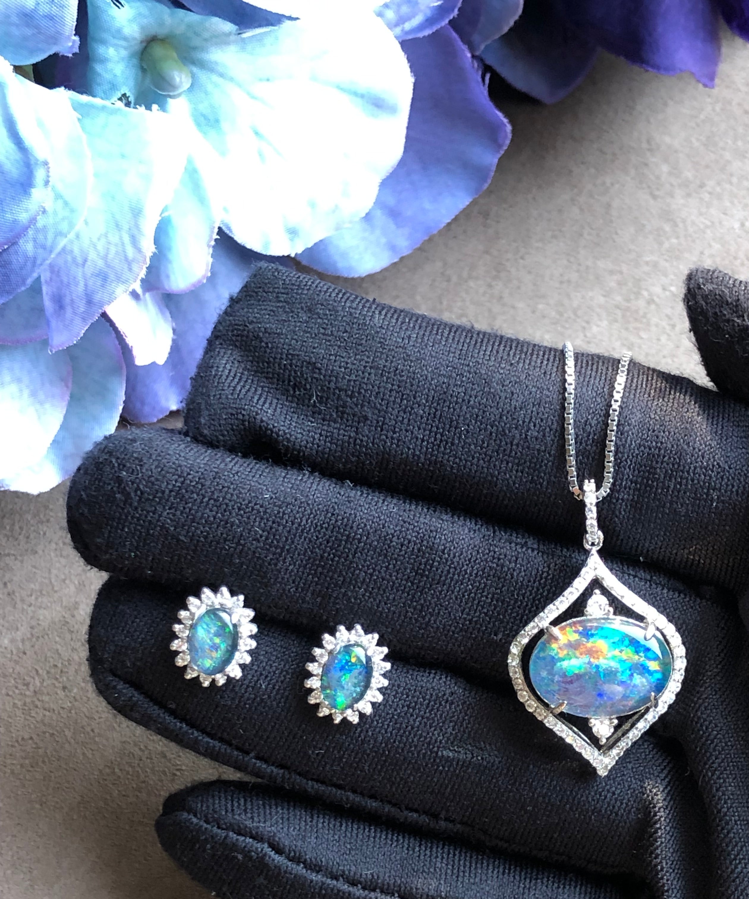 Sterling Sliver Opal Triplet Pendant and Earrings Set - Masterpiece Jewellery Opal & Gems Sydney Australia | Online Shop
