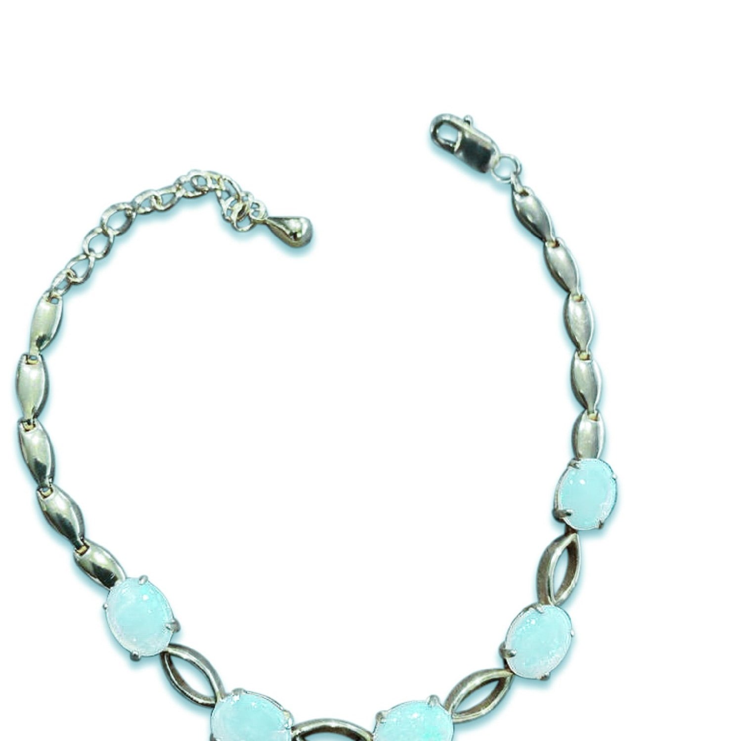 Sterling Silver 8x6mm marquise link design bracelet White Opals