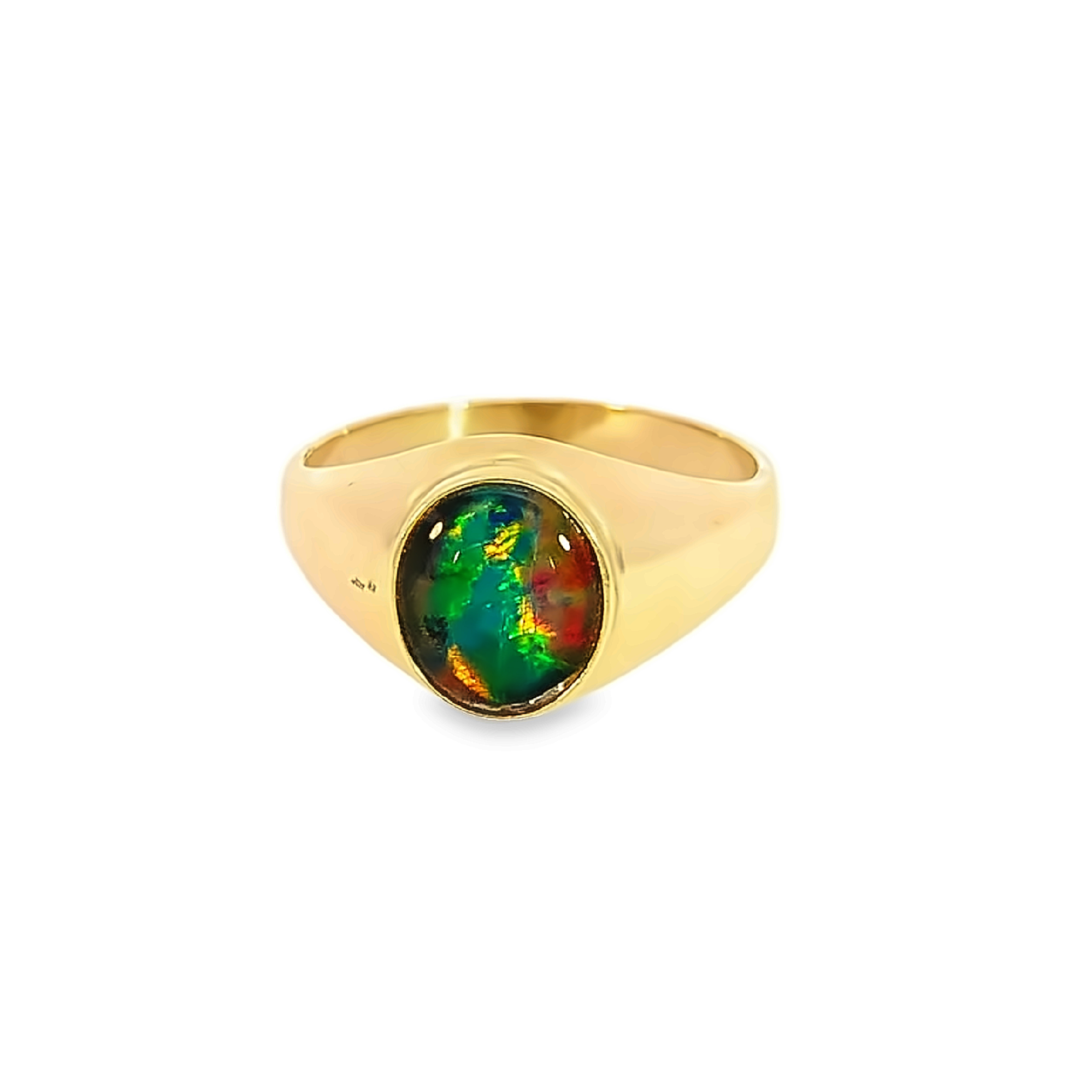 9kt Yellow Gold signet ring 10x8mm Opal triplet