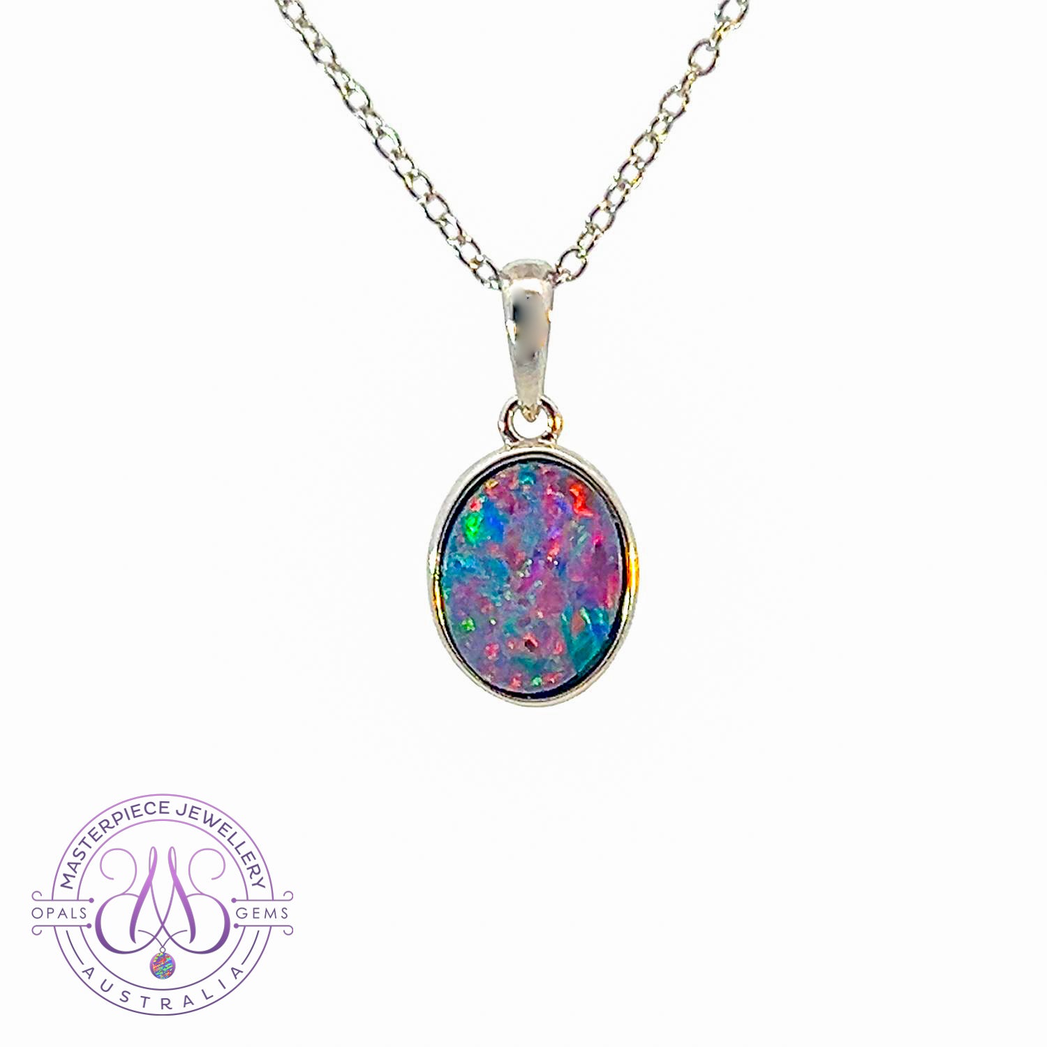 9kt White Gold 8x6mm Opal doublet bezel set pendant - Masterpiece Jewellery Opal & Gems Sydney Australia | Online Shop
