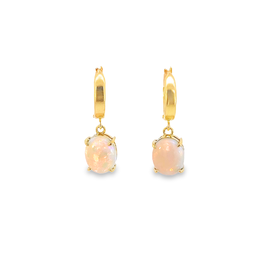 14kt Yellow Gold drop Huggie earrings with Red Dark Opal 2.8ct - Masterpiece Jewellery Opal & Gems Sydney Australia | Online Shop