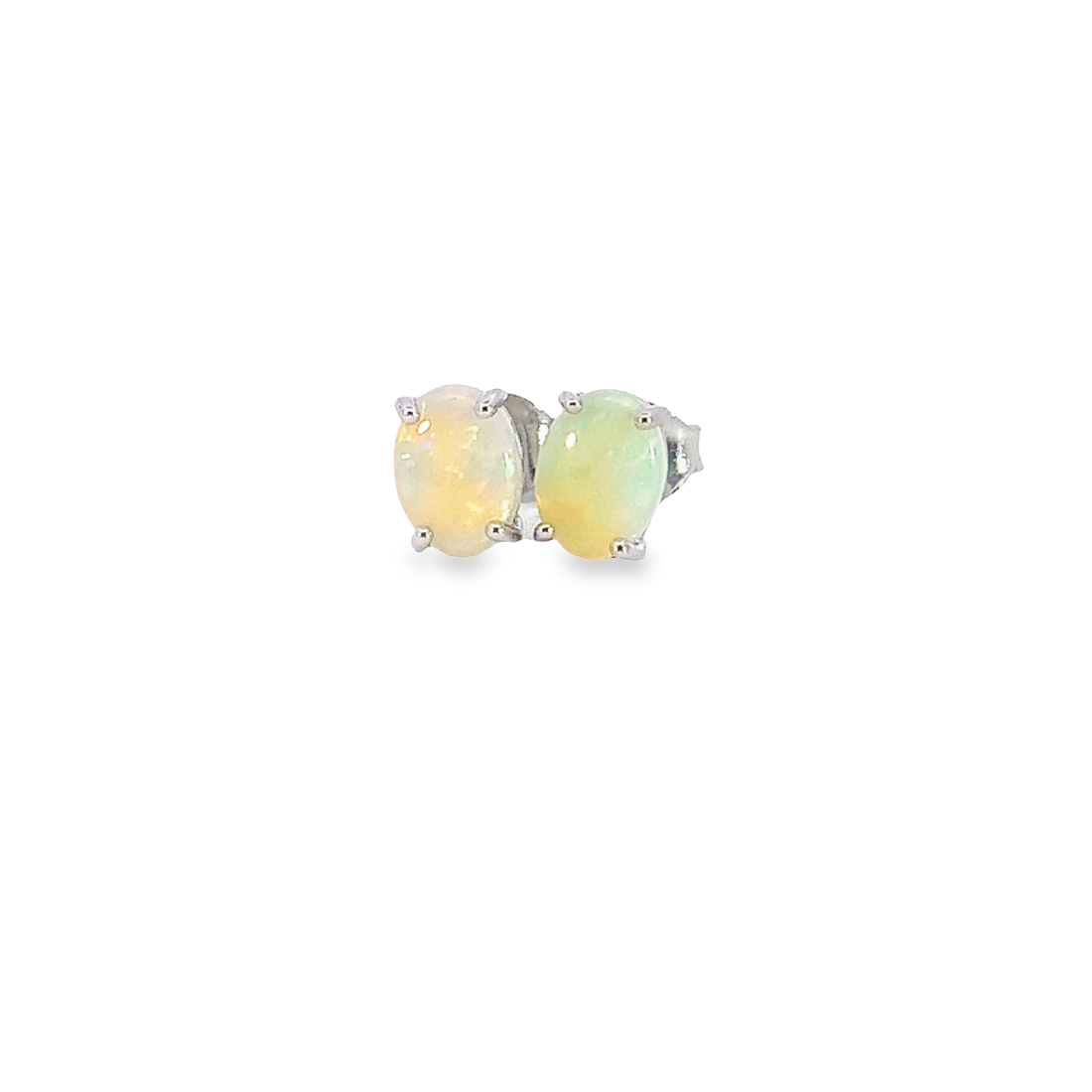 Sterling Silver 7x5mm White Opal claw studs - Masterpiece Jewellery Opal & Gems Sydney Australia | Online Shop