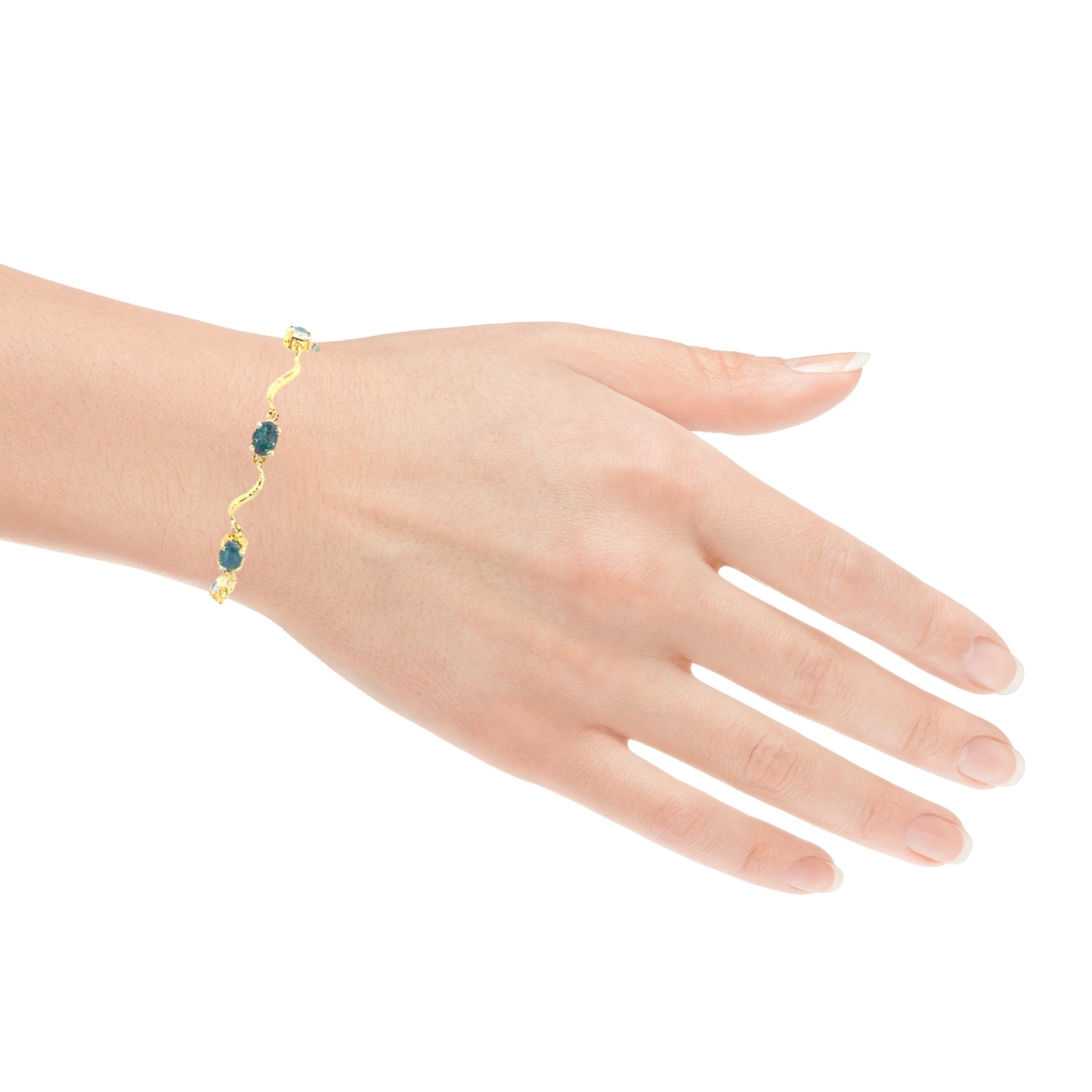 Silver Wave Opal Bracelet - Blue & Black 7x5mm Triplet - Sterling Silver for Women - Ladies Bracelet - Jewelry - Masterpiece Jewellery Opal & Gems Sydney Australia | Online Shop