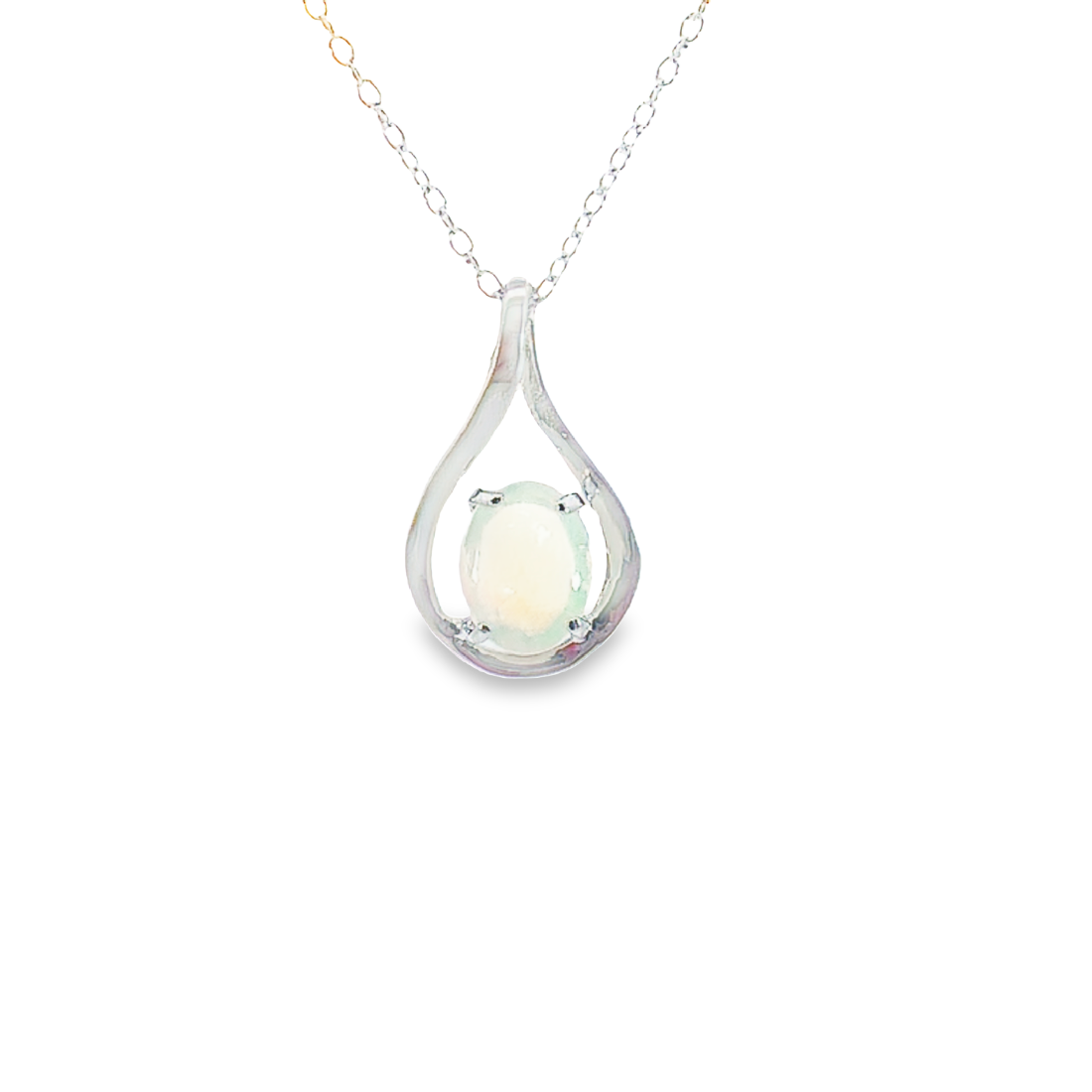 Sterling Silver 8x6mm White Opal Tear drop design pendant - Masterpiece Jewellery Opal & Gems Sydney Australia | Online Shop