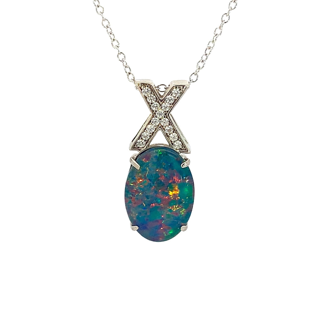 Sterling Silver Opal triplet 14x10mm cross loop - Masterpiece Jewellery Opal & Gems Sydney Australia | Online Shop