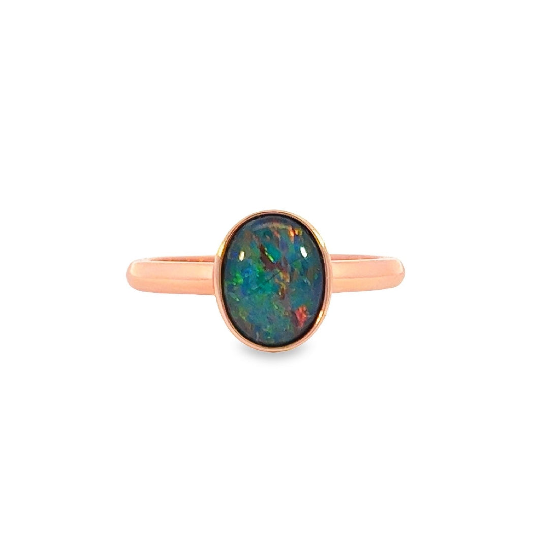 Rose Gold plated sterling silver 9x7mm Triplet Opal ring bezel set - Masterpiece Jewellery Opal & Gems Sydney Australia | Online Shop