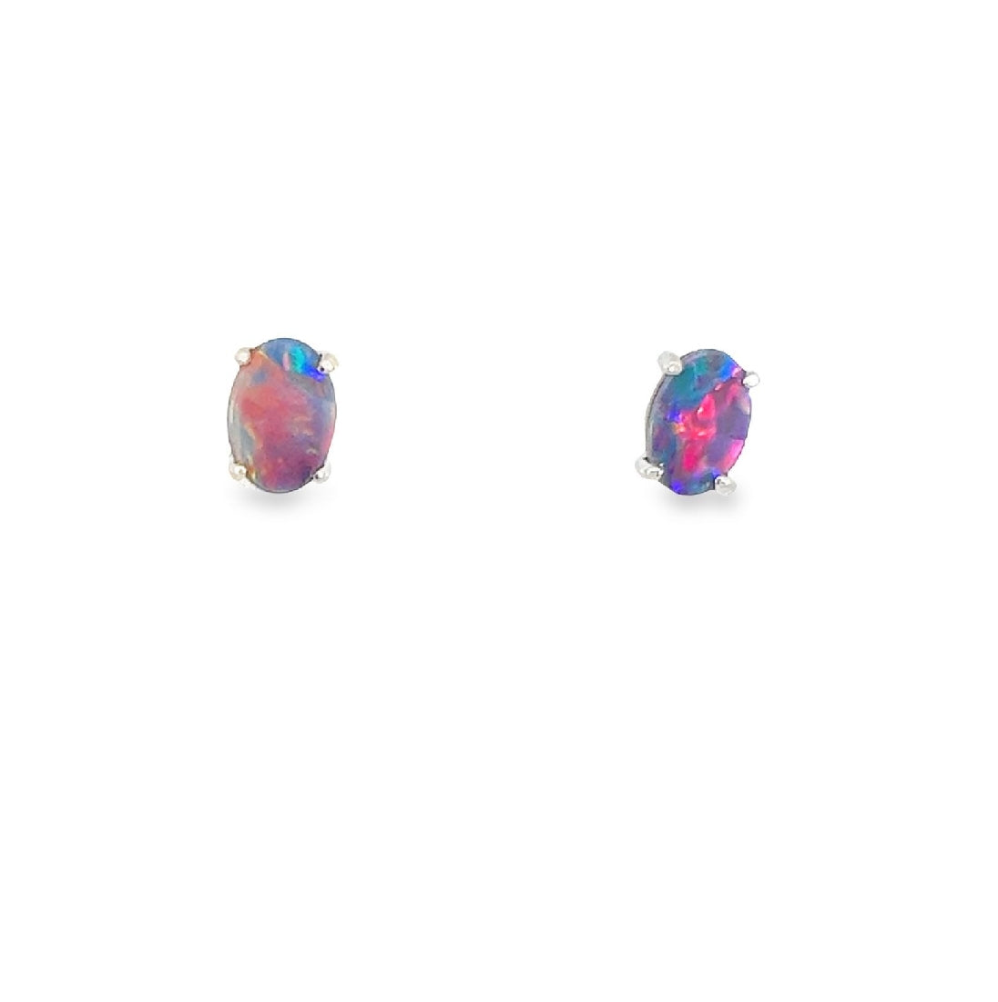Pair of Sterling Silver doublet 6x4mm Opal earrings studs - Masterpiece Jewellery Opal & Gems Sydney Australia | Online Shop