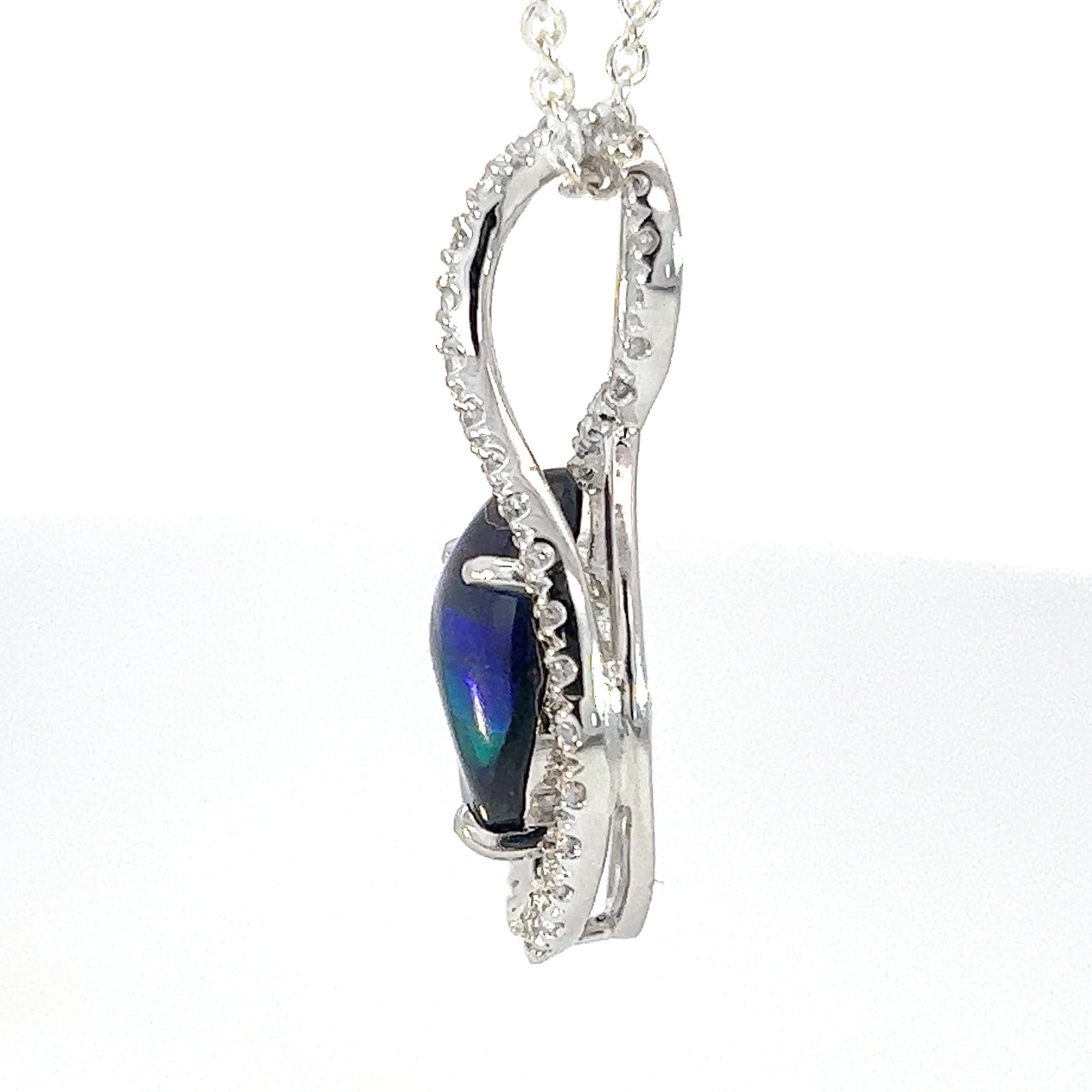 18kt White Gold Black Opal & Diamond Pendant - Exquisite Gold & Silver Opal Necklace Options, Dainty Opal Pendants - Masterpiece Jewellery Opal & Gems Sydney Australia | Online Shop