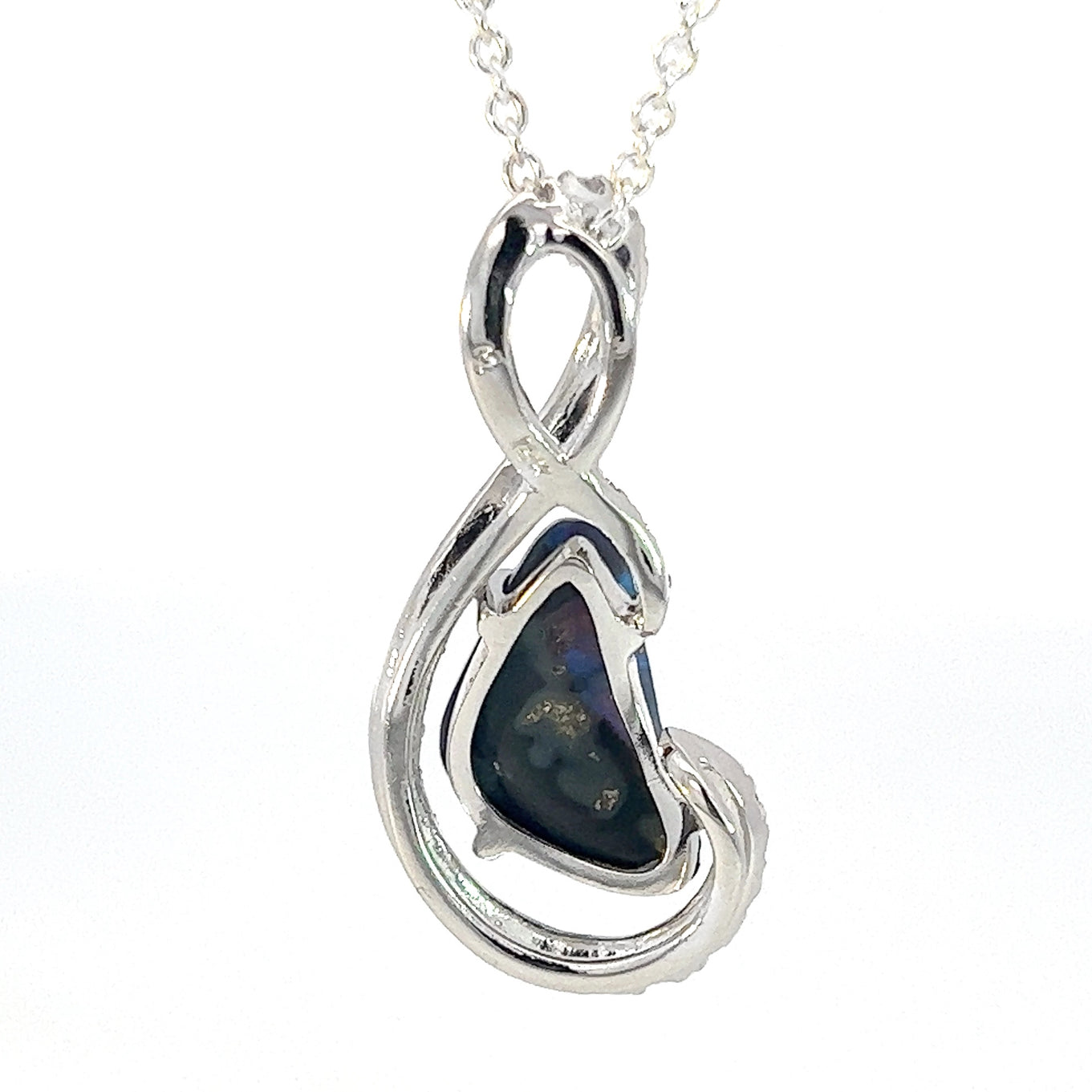 18kt White Gold Black Opal & Diamond Pendant - Exquisite Gold & Silver Opal Necklace Options, Dainty Opal Pendants - Masterpiece Jewellery Opal & Gems Sydney Australia | Online Shop