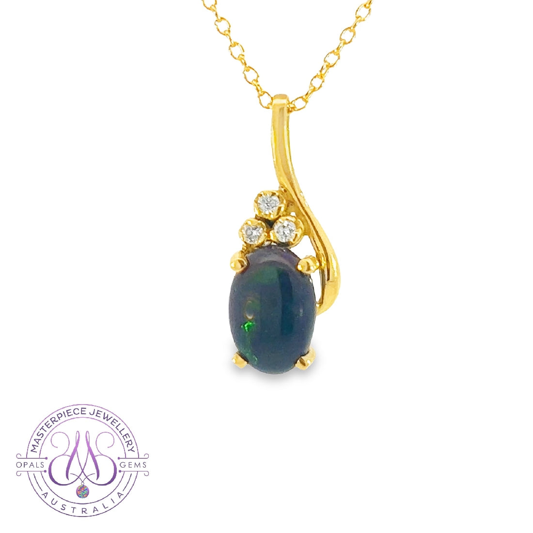 18kt Yellow Gold 1.8ct Black Opal and Diamond pendant - Masterpiece Jewellery Opal & Gems Sydney Australia | Online Shop