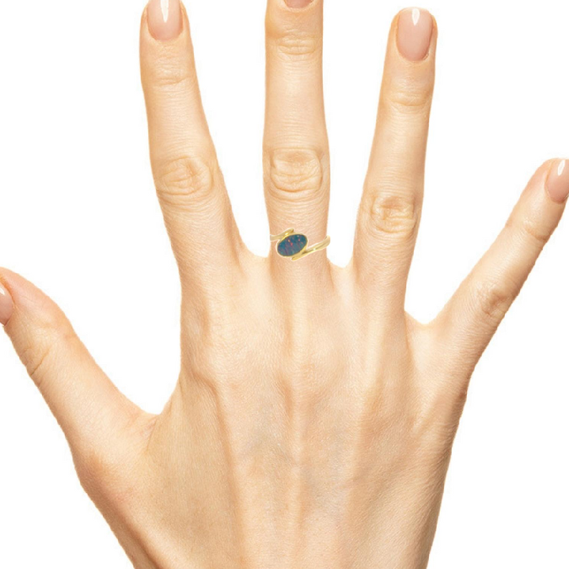 Gold plate sterling silver oval shape opal doublet ring - Masterpiece Jewellery Opal & Gems Sydney Australia | Online Shop