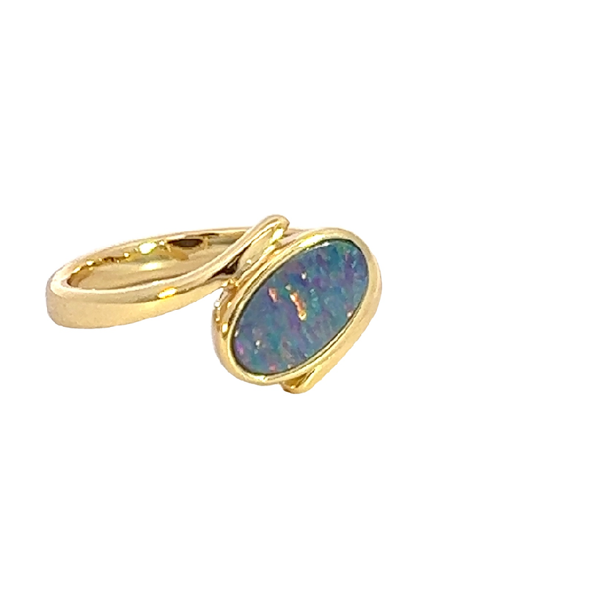Gold plate sterling silver oval shape opal doublet ring - Masterpiece Jewellery Opal & Gems Sydney Australia | Online Shop