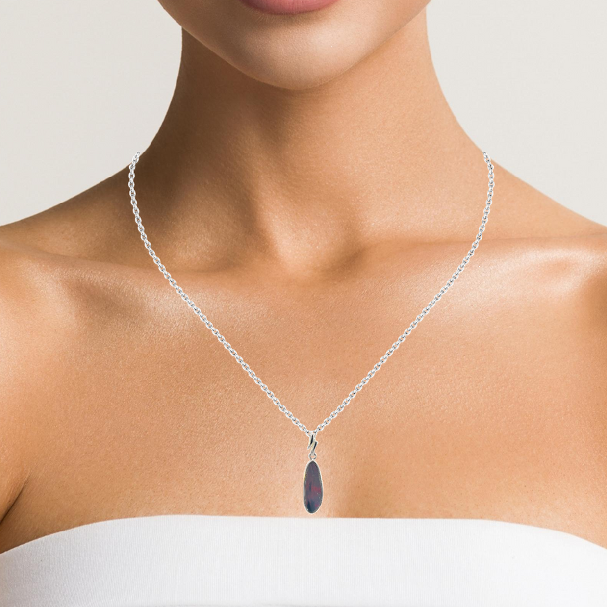Sterling Silver Opal doublet pendant 17.5x5.4mm - Masterpiece Jewellery Opal & Gems Sydney Australia | Online Shop