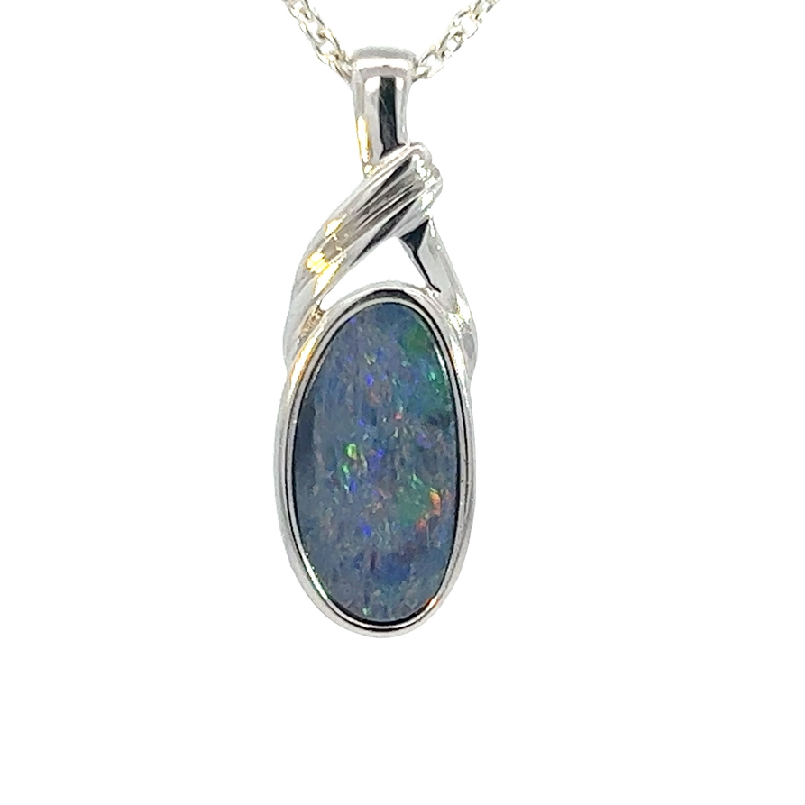 Sterling Silver Opal doublet 12.5x6.7mm pendant - Masterpiece Jewellery Opal & Gems Sydney Australia | Online Shop