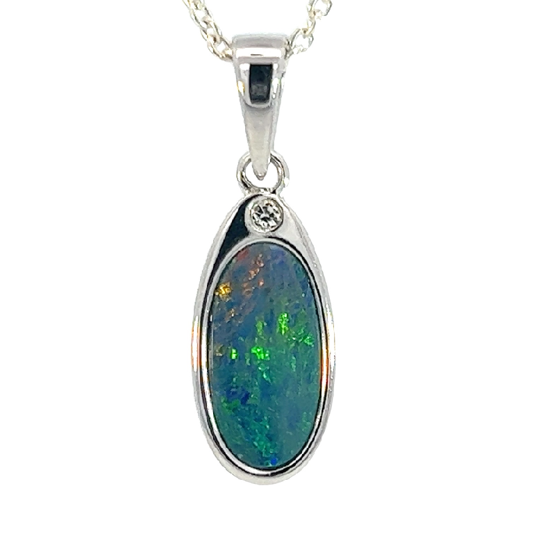 Sterling Silver Opal doublet 23.5x7.3mm pendant - Masterpiece Jewellery Opal & Gems Sydney Australia | Online Shop
