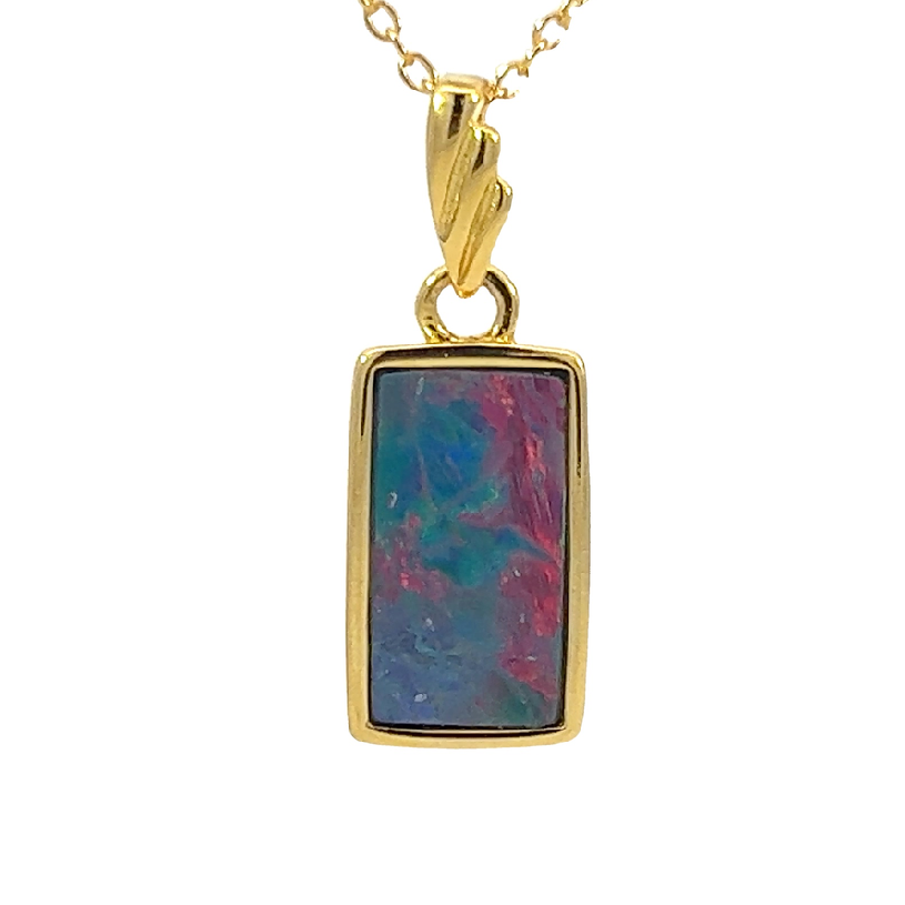 Gold plated Silver Opal rectangular 21x8mm pendant - Masterpiece Jewellery Opal & Gems Sydney Australia | Online Shop