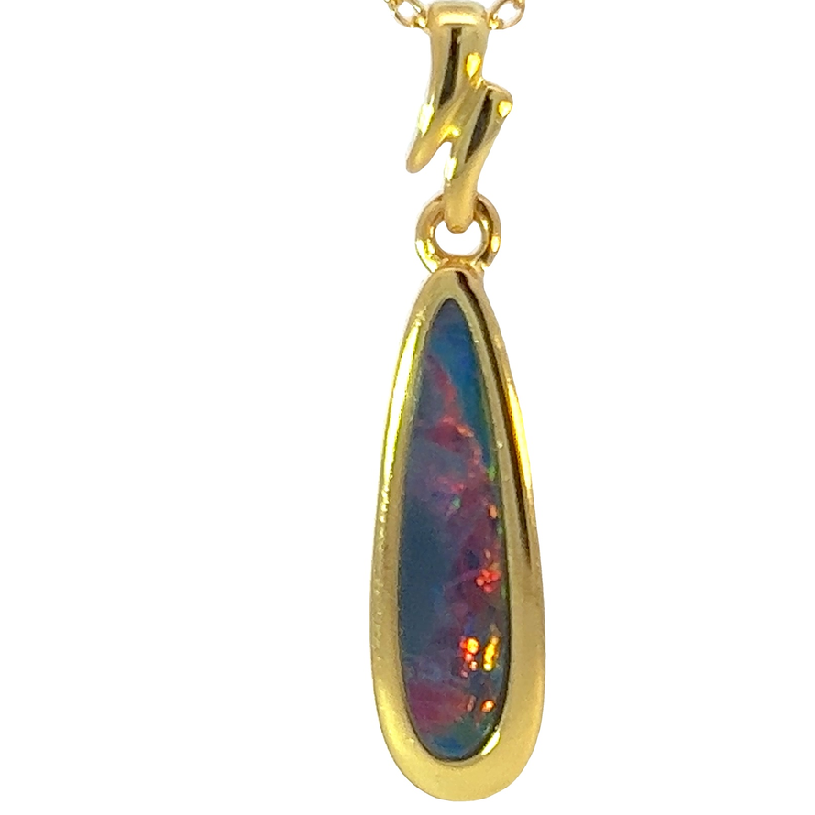 Gold Plated silver Opal doublet 28x6mm pendant - Masterpiece Jewellery Opal & Gems Sydney Australia | Online Shop
