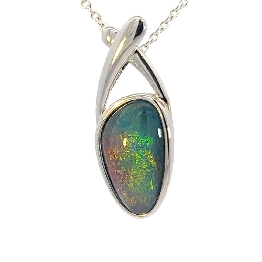 Sterling Silver freeform Opal triplet 26.7x10.9mm pendant - Masterpiece Jewellery Opal & Gems Sydney Australia | Online Shop