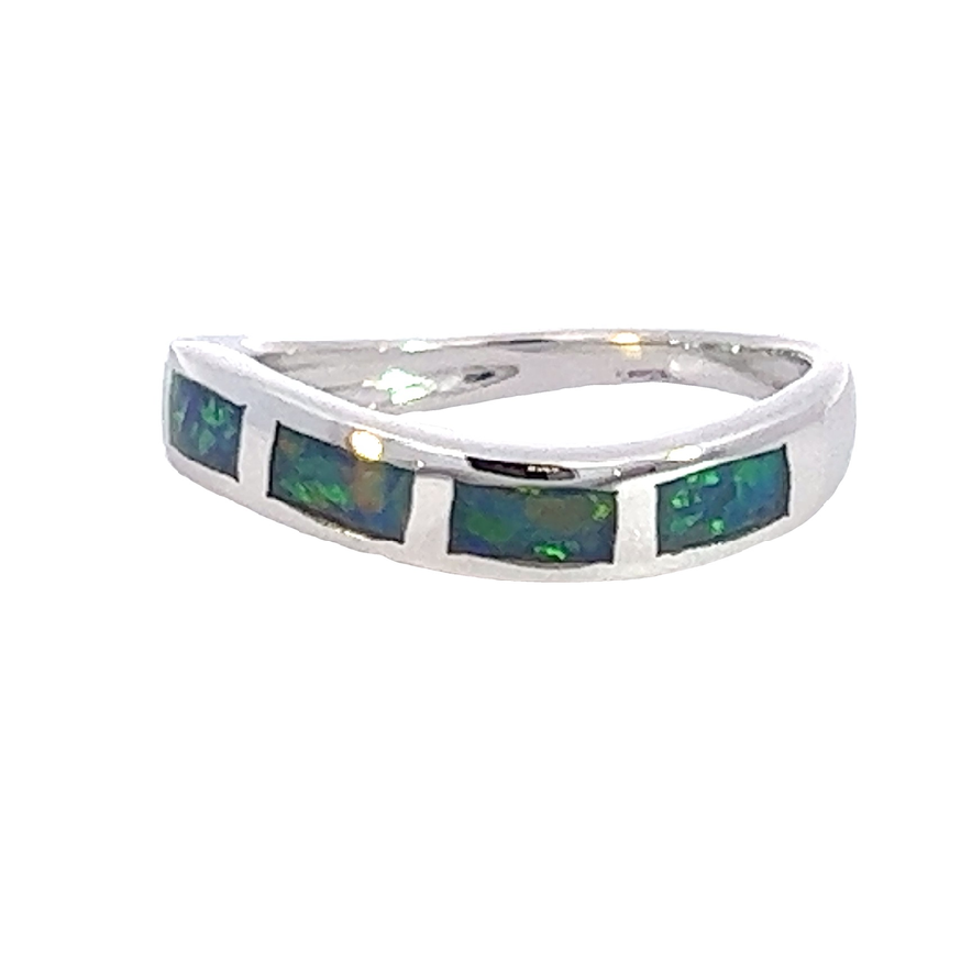 Sterling Silver Opal inlay wave band - Masterpiece Jewellery Opal & Gems Sydney Australia | Online Shop