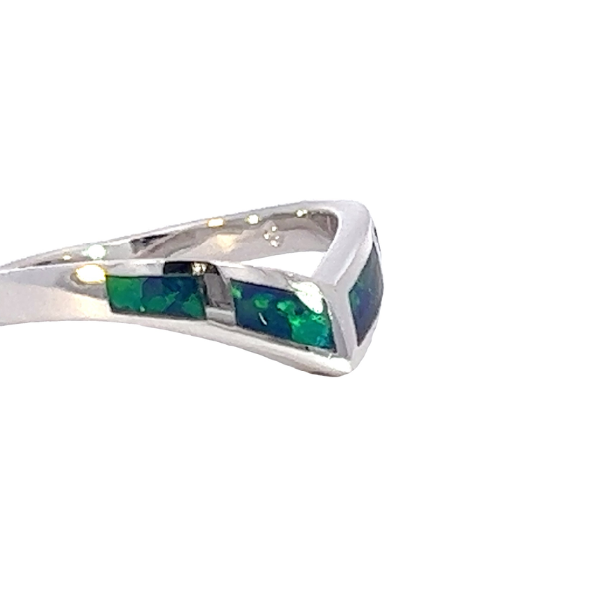 Sterling Silver V-shape inlay Opal band - Masterpiece Jewellery Opal & Gems Sydney Australia | Online Shop