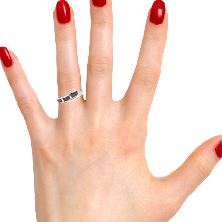 Sterling Silver cross over inlay opal ring - Masterpiece Jewellery Opal & Gems Sydney Australia | Online Shop