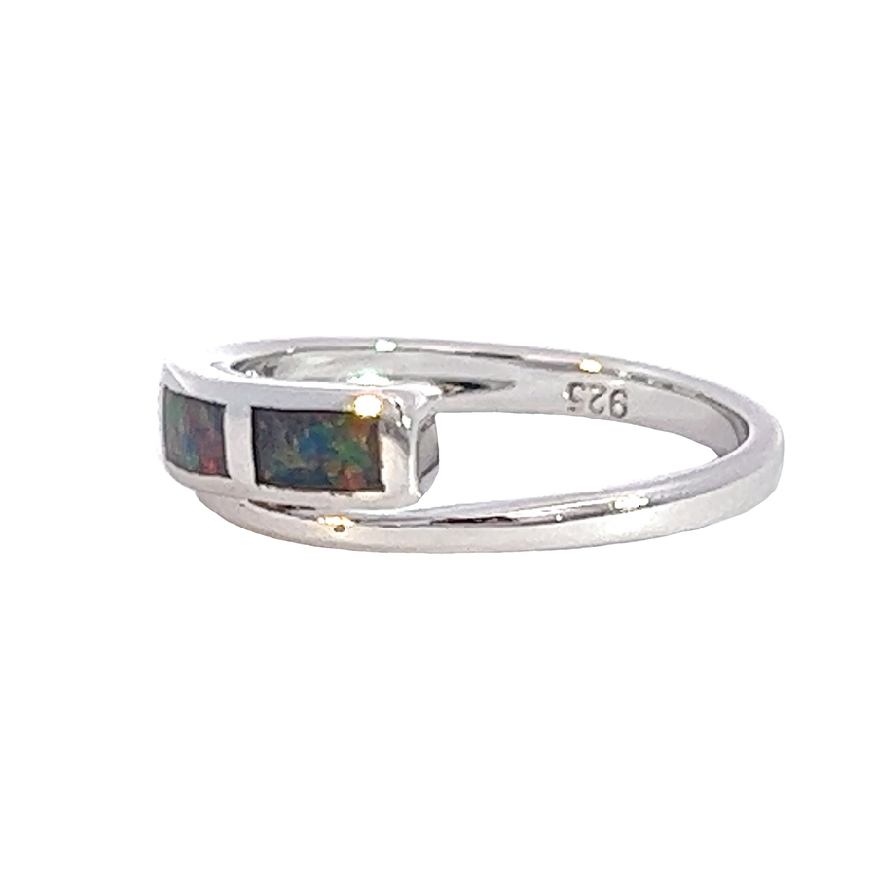 Sterling Silver cross over inlay opal ring - Masterpiece Jewellery Opal & Gems Sydney Australia | Online Shop