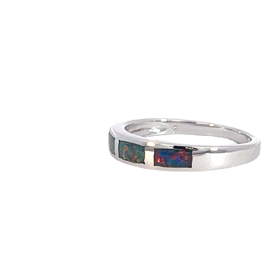 Silver Opal inlay straight band ring - Masterpiece Jewellery Opal & Gems Sydney Australia | Online Shop