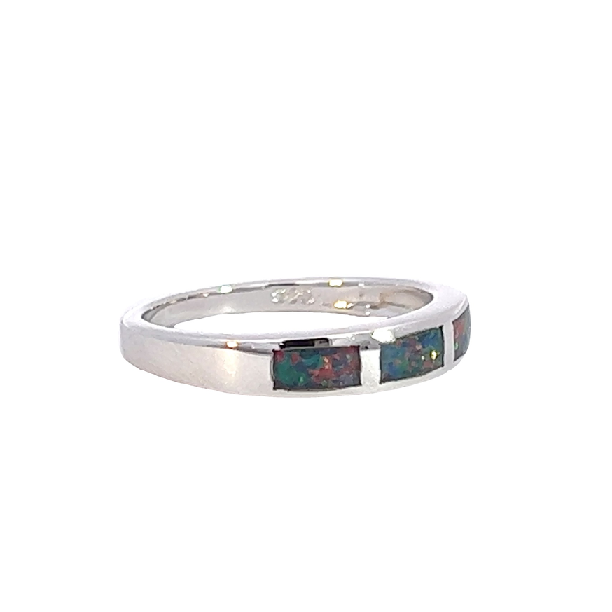 Silver Opal inlay straight band ring - Masterpiece Jewellery Opal & Gems Sydney Australia | Online Shop