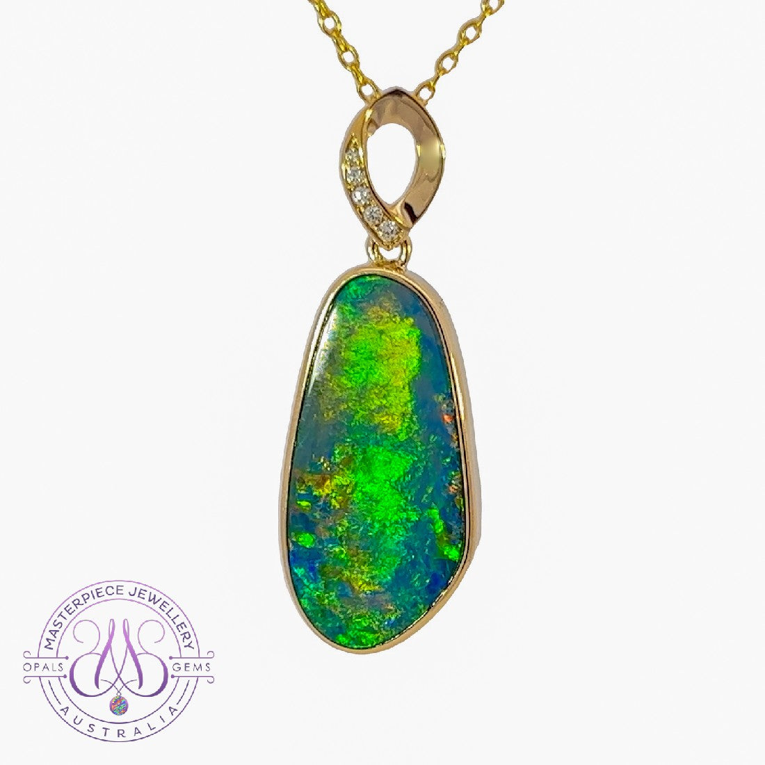 14kt Yellow Gold pendant Opal doublet 5.71ct with diamonds - Masterpiece Jewellery Opal & Gems Sydney Australia | Online Shop
