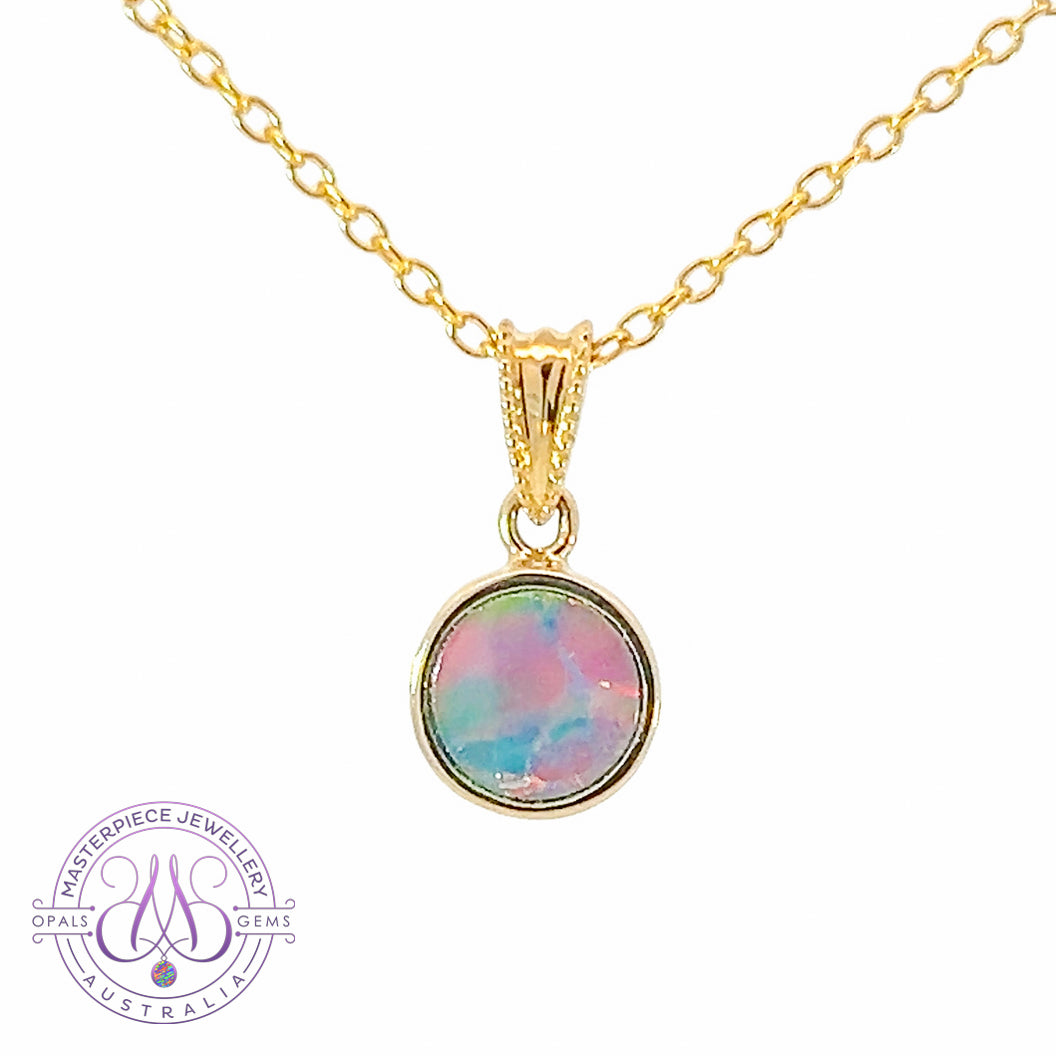 14kt Yellow Gold 5.7mm Round Opal doublet pendant - Masterpiece Jewellery Opal & Gems Sydney Australia | Online Shop