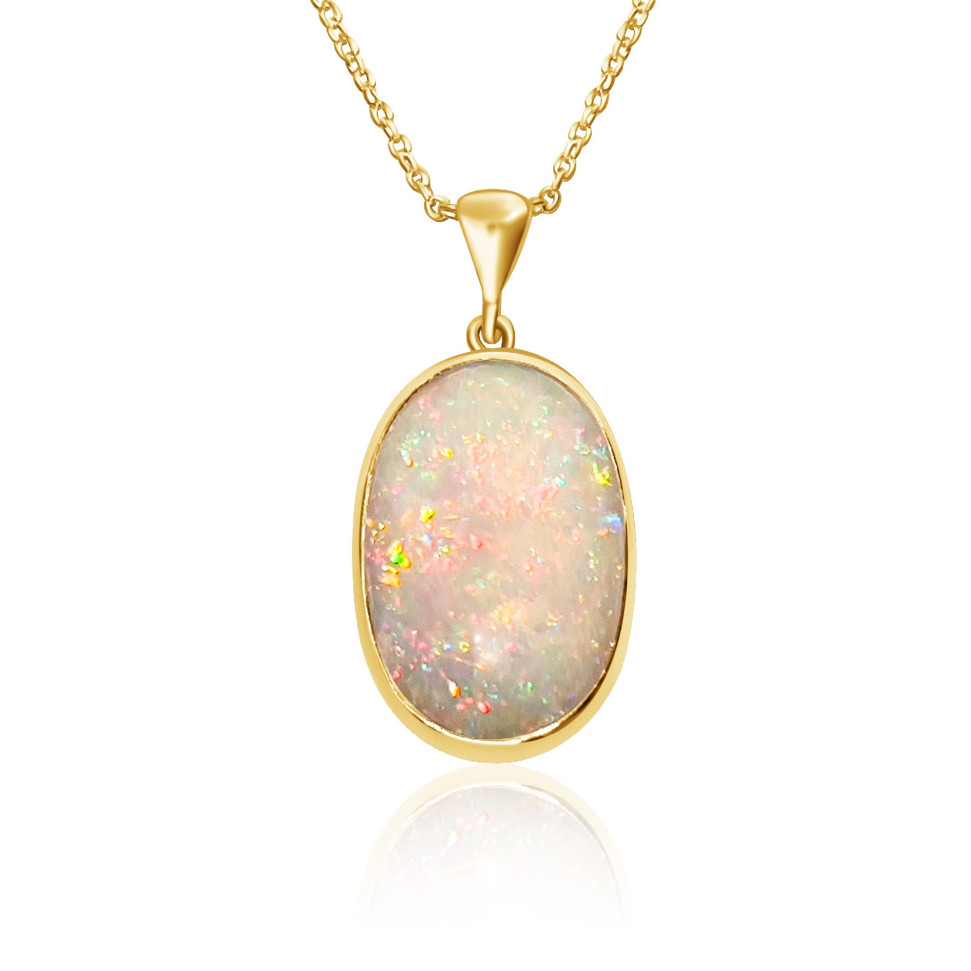 18kt Yellow Gold classic Oval White Opal 6.98ct bezel set pendant - Masterpiece Jewellery Opal & Gems Sydney Australia | Online Shop
