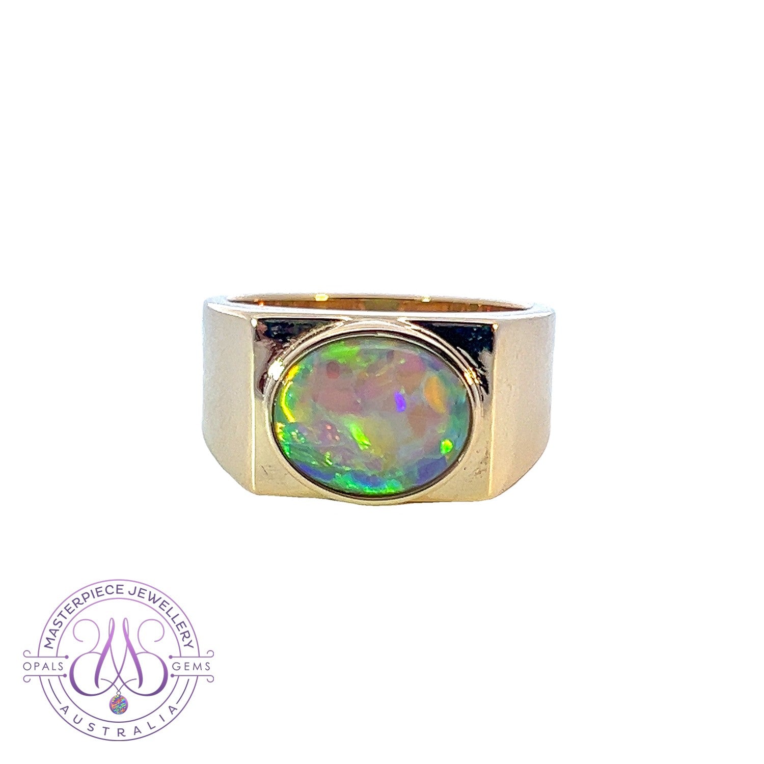 9kt Yellow Gold signet ring with one Black Crystal 2.93ct - Masterpiece Jewellery Opal & Gems Sydney Australia | Online Shop