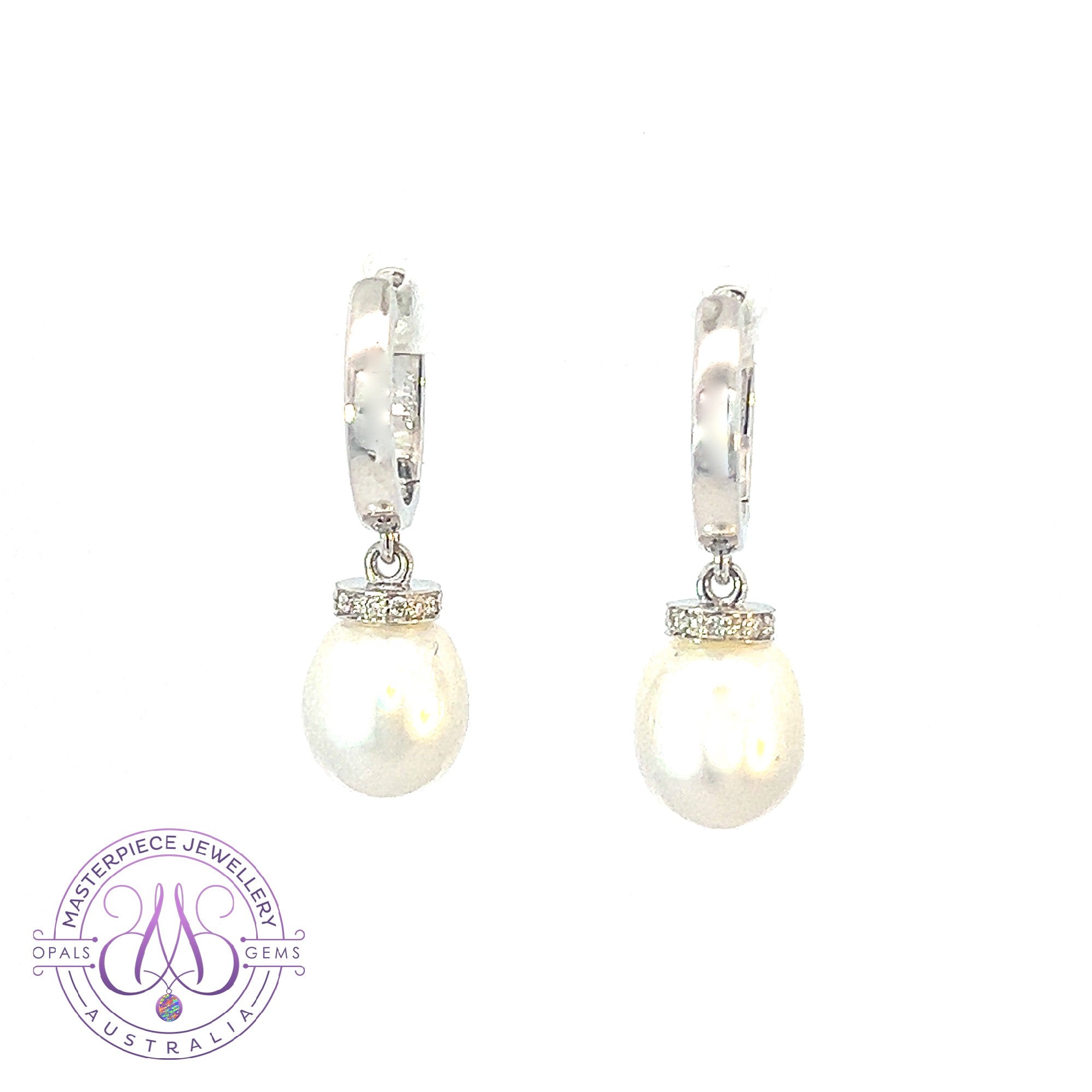 Sterling Silver drop 8mm South Sea Pearl huggie style earrings