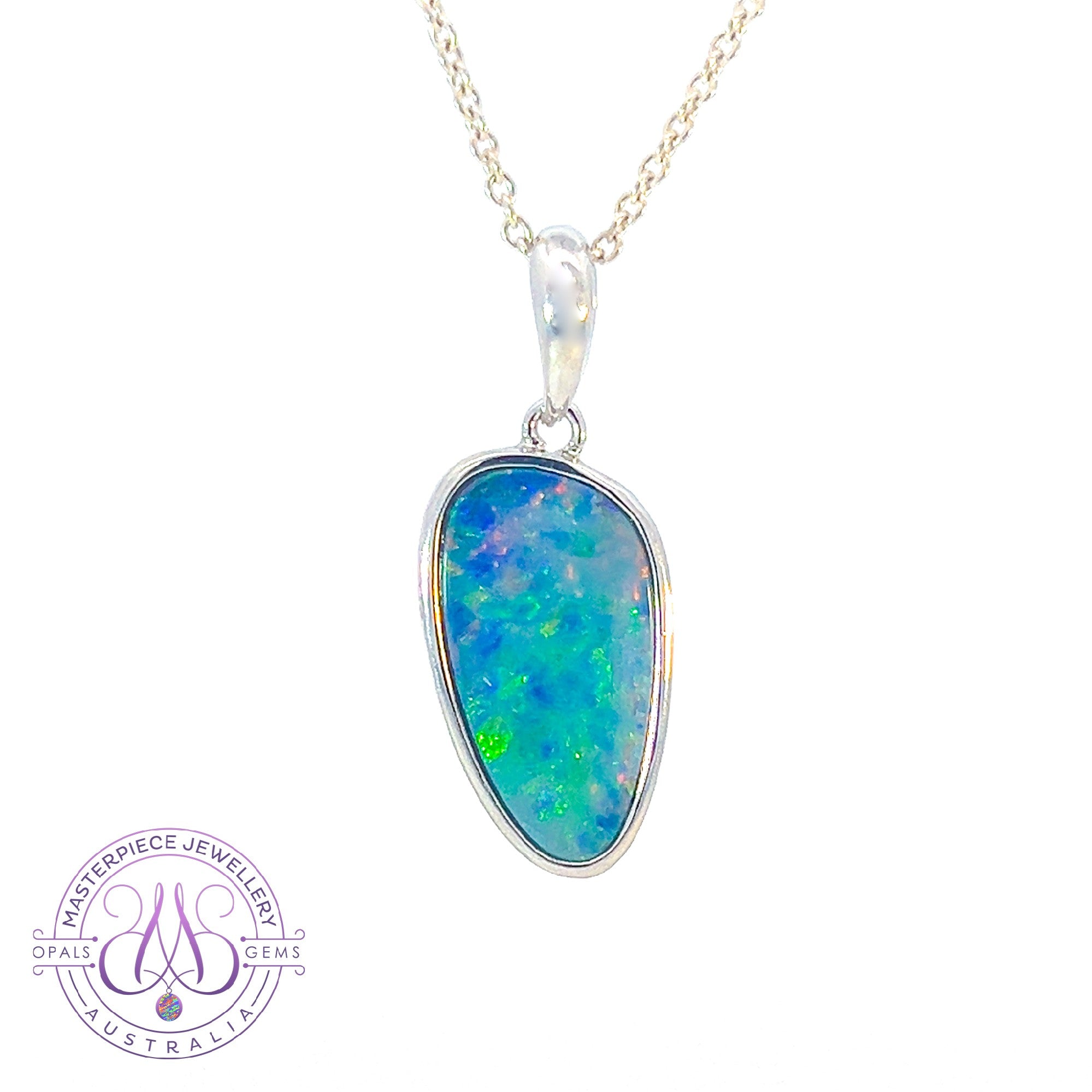 Sterling Silver drop shape Opal Doublet Green Red Blue pendant