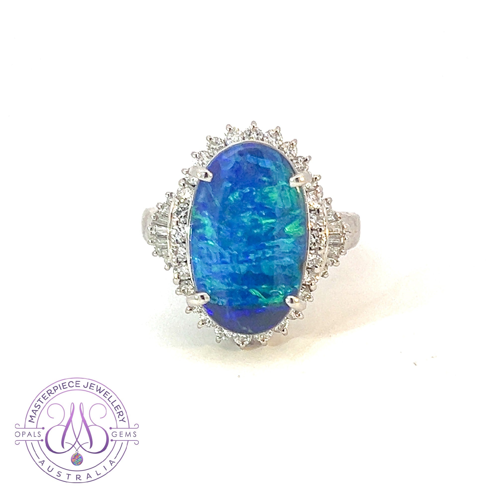 Platinum dress ring with one Australian Boulder Opal and 0.68ct Diamonds ring