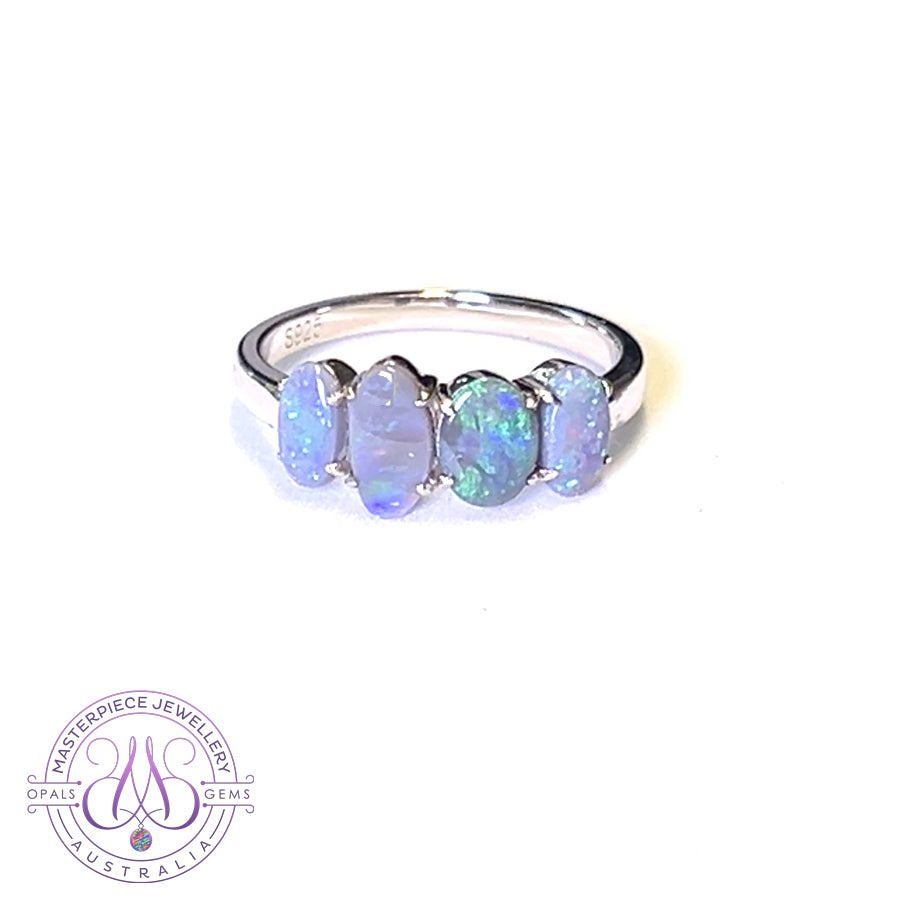 Sterling Silver eternity style Black Opal ring