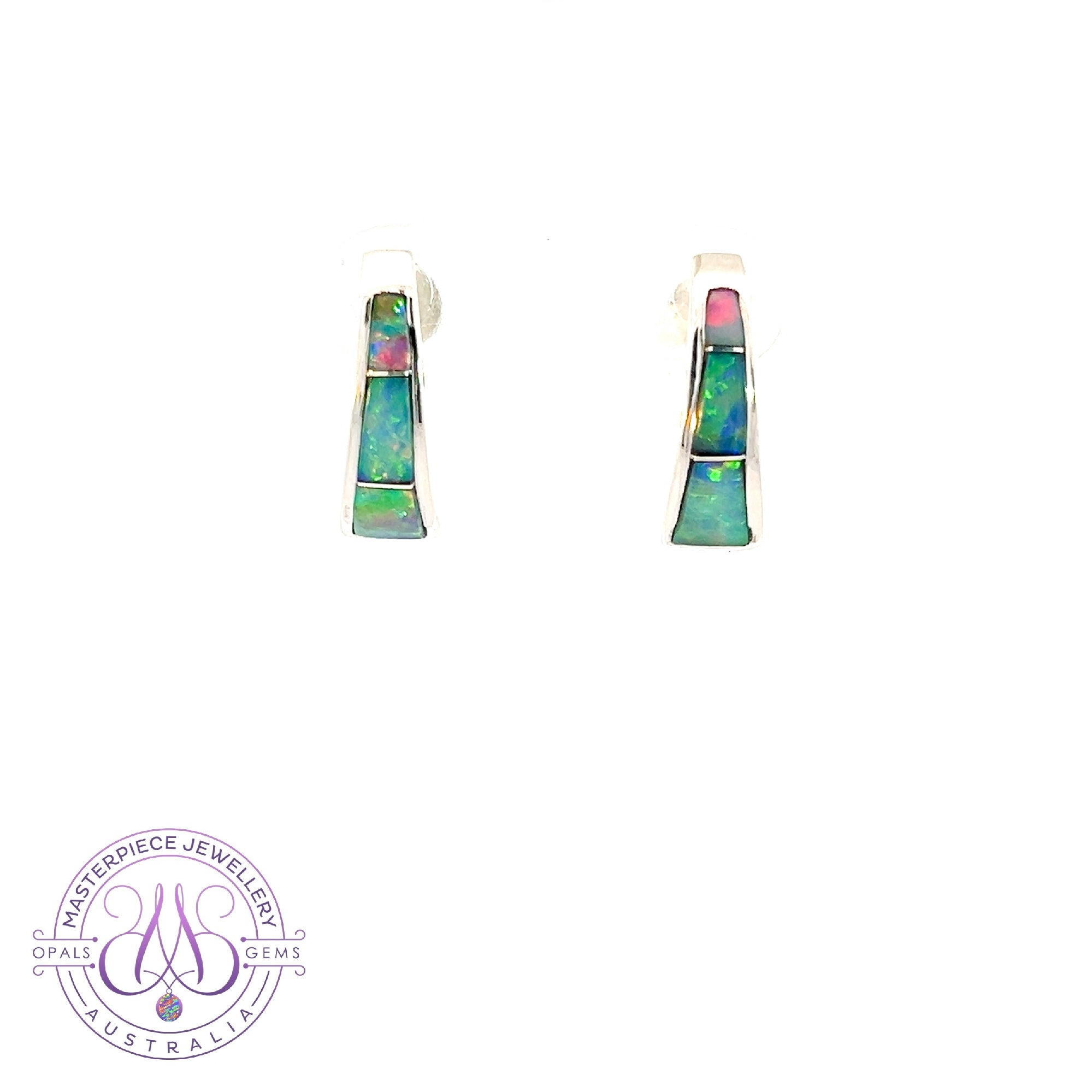 Sterling Silver Opal inlay drop style stud teal Pink