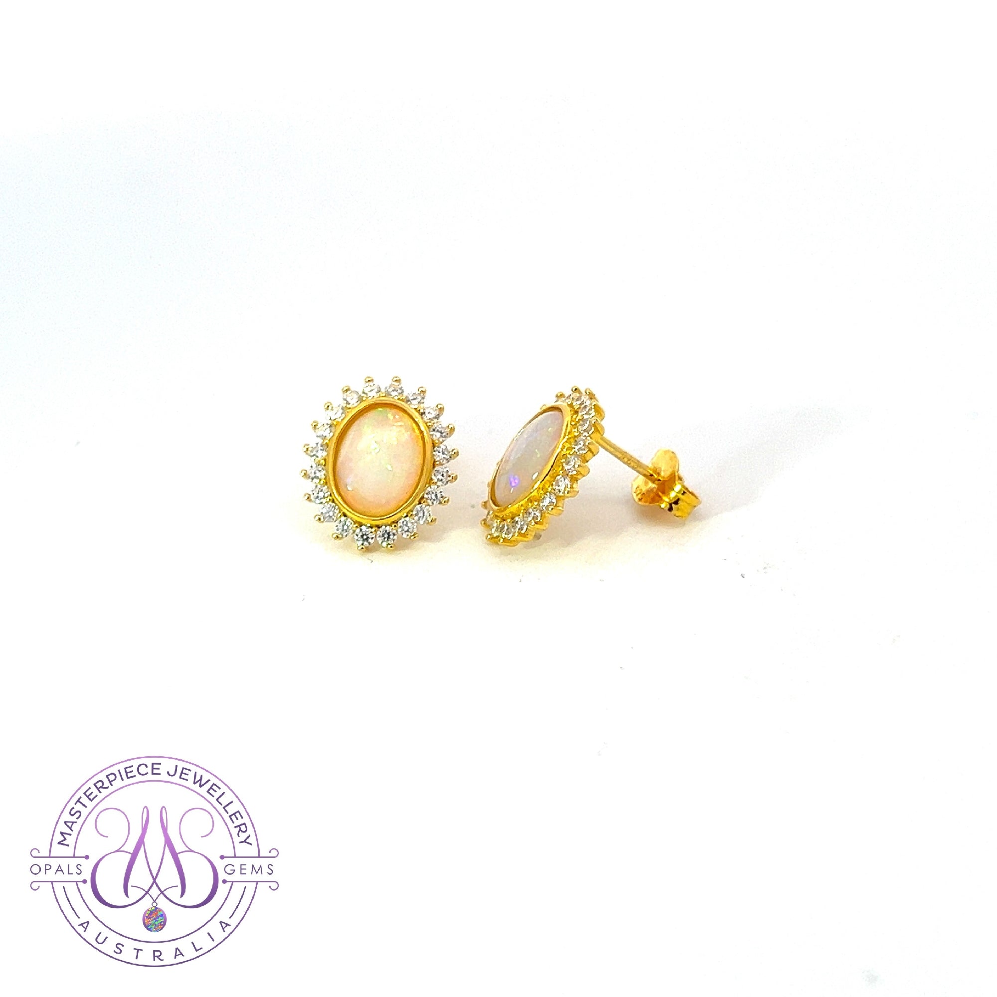 Pair of Gold Plated Oval Crystal Opal cluster earring studs