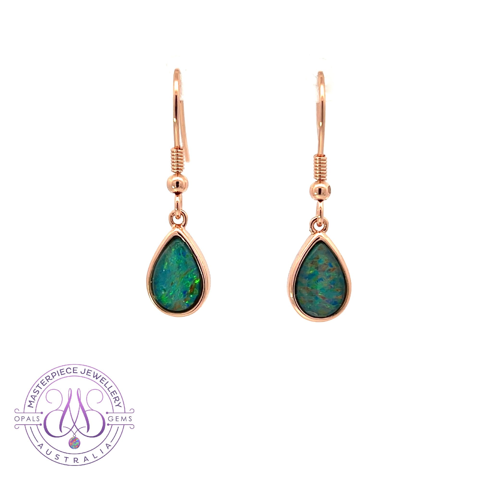 Rose Gold Sterling Silver dangling pearshape 9x6mm Opal triplets earrings