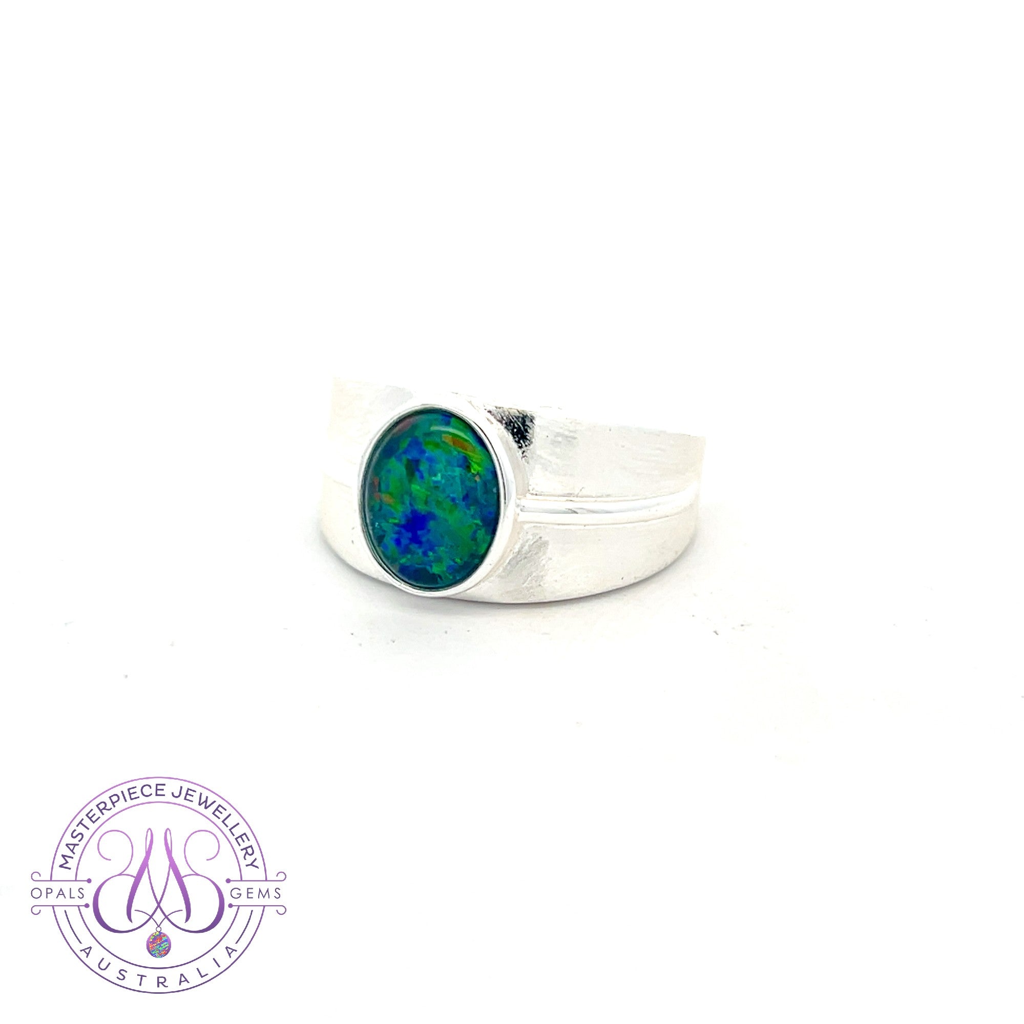Sterling Silver matte finish 10x8mm Opal triplet ring