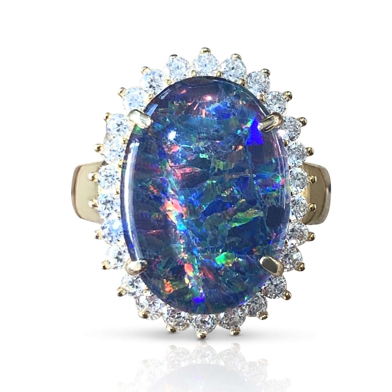 Gold Plated Sterling Silver cluster ring 18x13mm Opal triplet