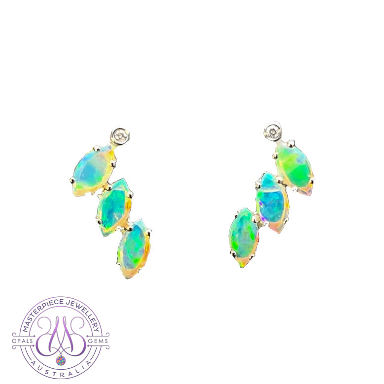 14kt White Gold Marquise studs with diamond earrings