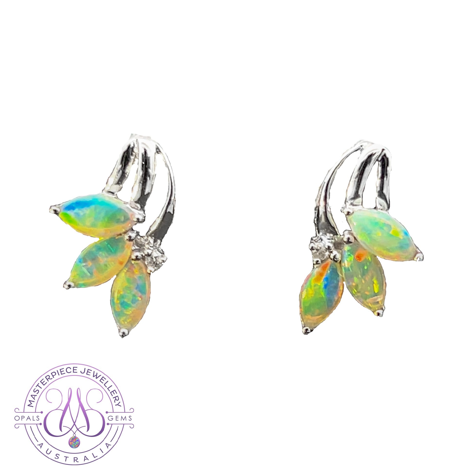 14kt White Gold marquise Crystal Opal studs earrings