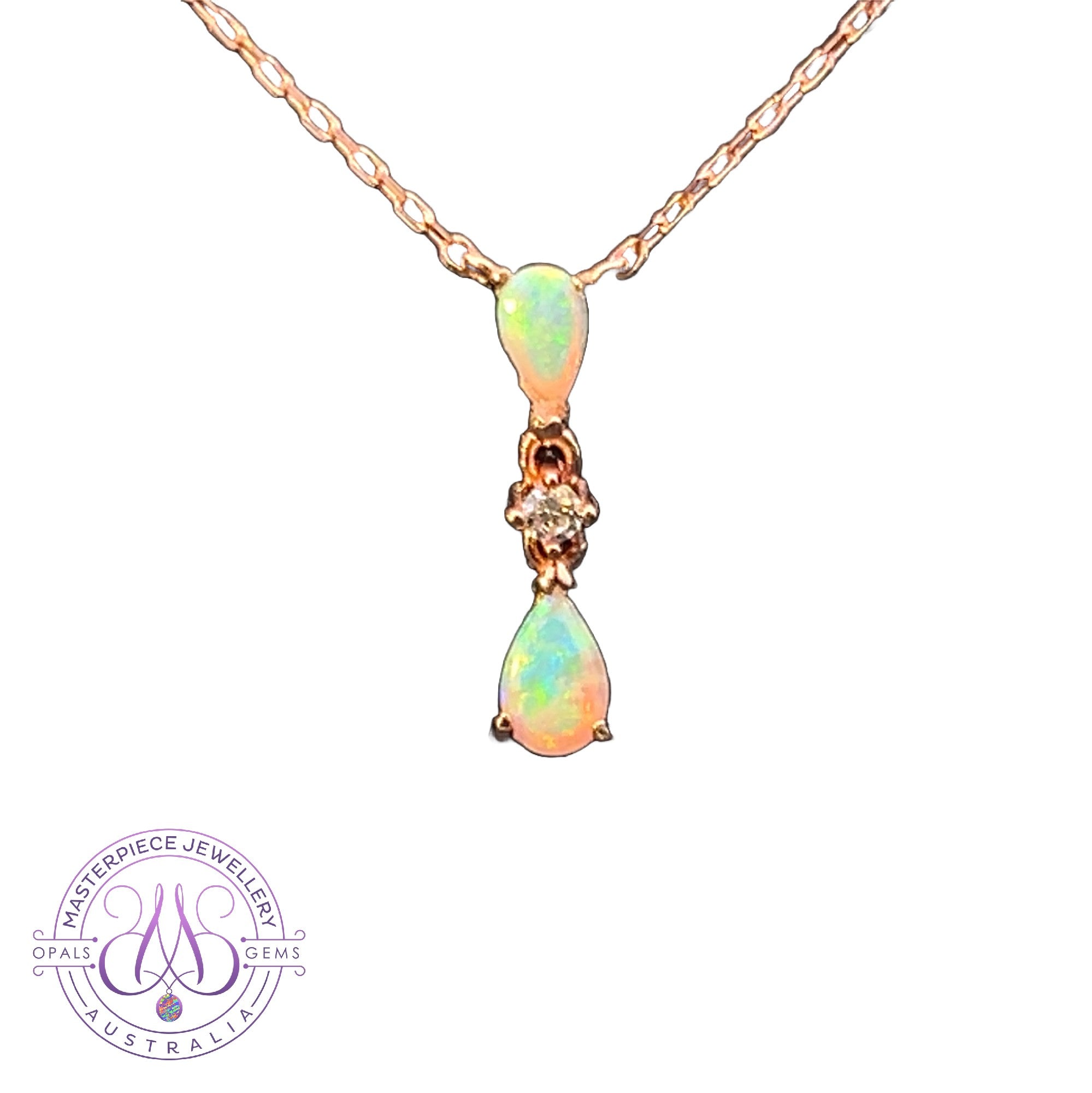 Rose Gold plated silver dainty pearshape Crystal Opal necklace