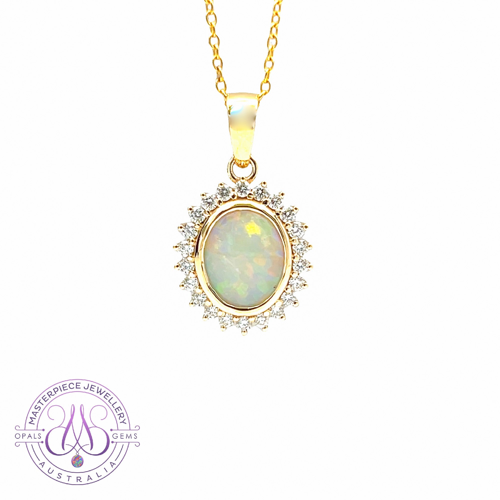 18kt Yellow Gold cluster Crystal Opal and diamond pendant