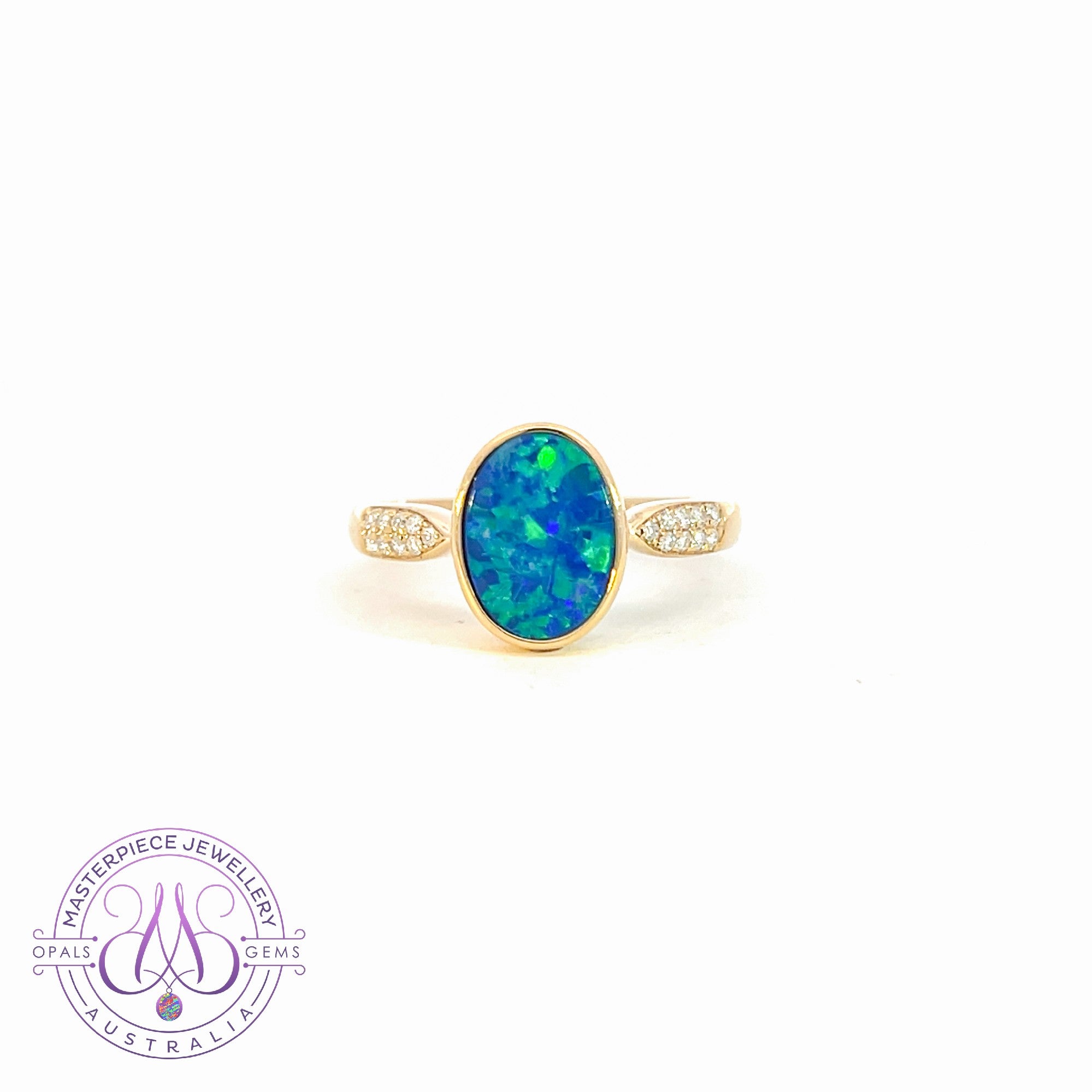 14kt Yellow Gold Opal doublet 1.33ct and diamond ring