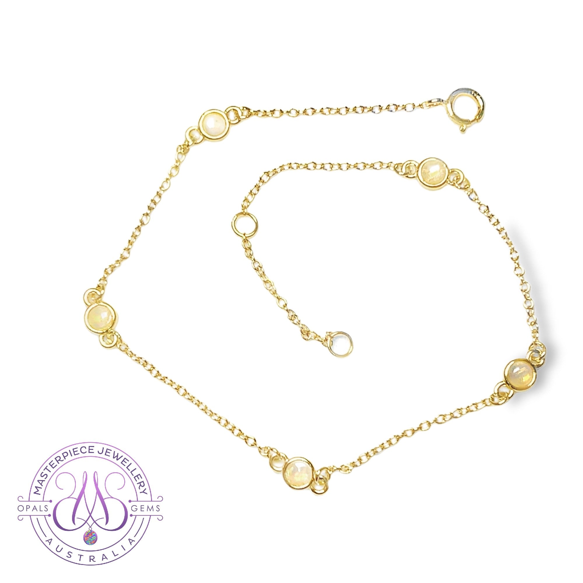 Gold plated sterling silver white opal minimalist spacer 3mm Bracelet