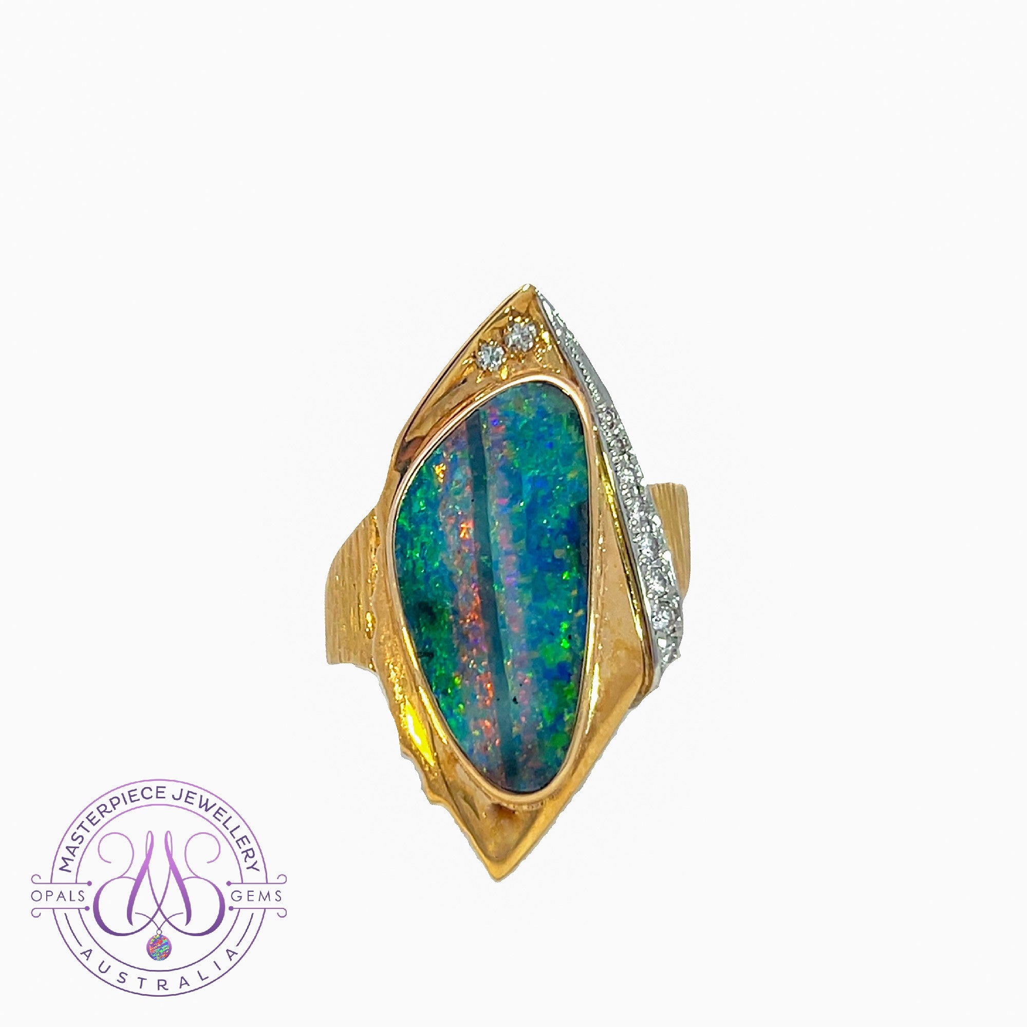18kt Yellow Gold Boulder Opal 6.04ct and diamond ring