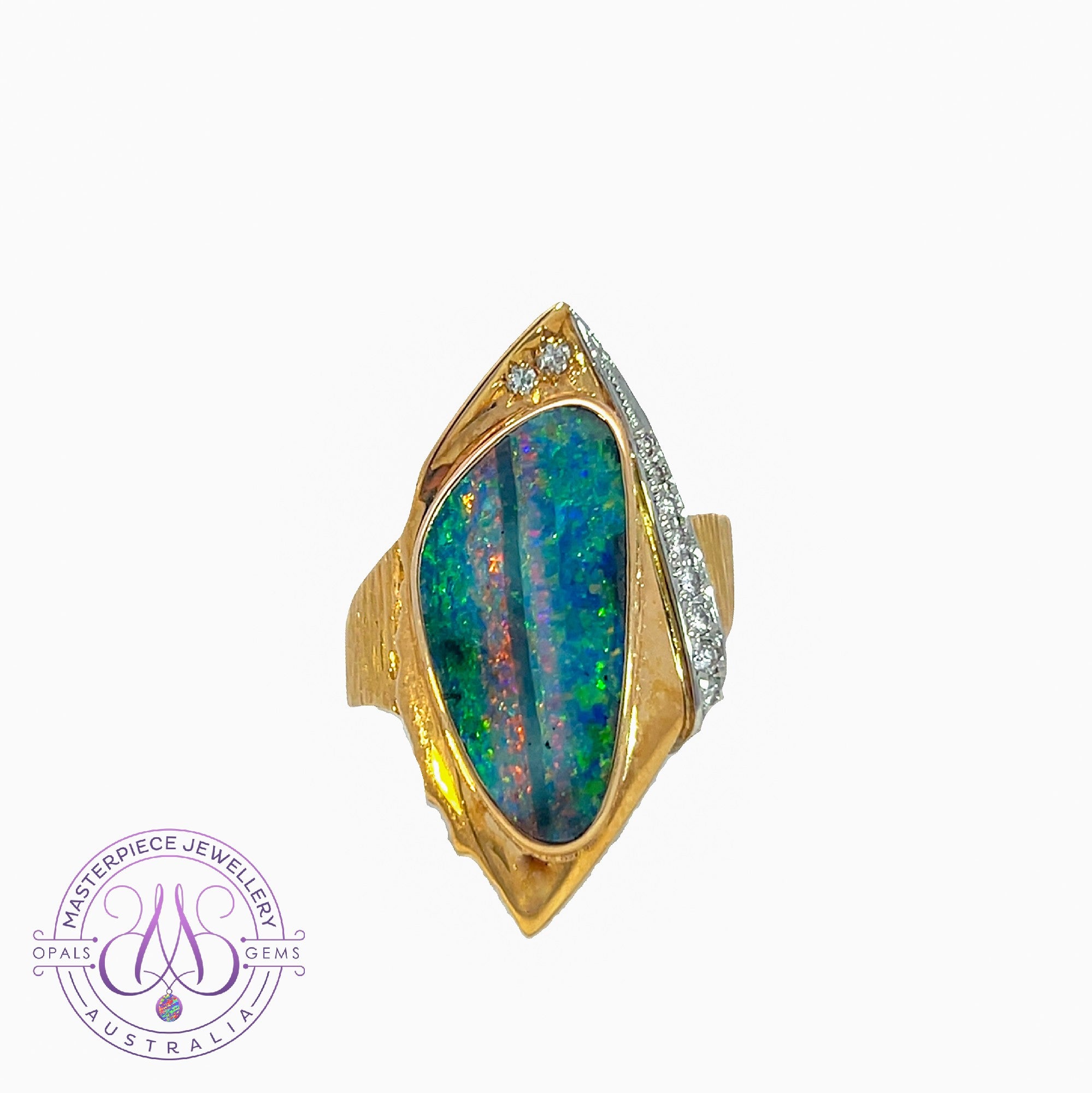 18kt Yellow Gold Boulder Opal 6.04ct and diamond ring